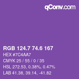 カラーコード: RGB 124.7 74.6 167 | qconv.com