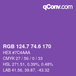 カラーコード: RGB 124.7 74.6 170 | qconv.com