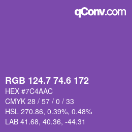 カラーコード: RGB 124.7 74.6 172 | qconv.com