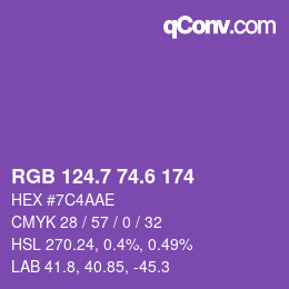 カラーコード: RGB 124.7 74.6 174 | qconv.com