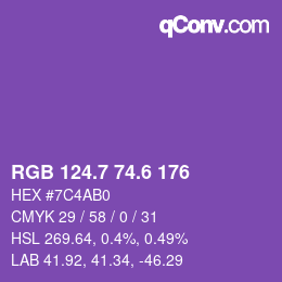 カラーコード: RGB 124.7 74.6 176 | qconv.com