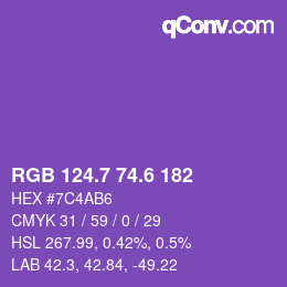 カラーコード: RGB 124.7 74.6 182 | qconv.com