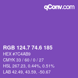 カラーコード: RGB 124.7 74.6 185 | qconv.com