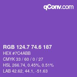 カラーコード: RGB 124.7 74.6 187 | qconv.com