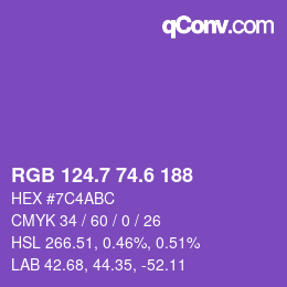 カラーコード: RGB 124.7 74.6 188 | qconv.com