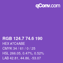 カラーコード: RGB 124.7 74.6 190 | qconv.com