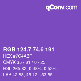 カラーコード: RGB 124.7 74.6 191 | qconv.com