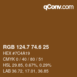カラーコード: RGB 124.7 74.6 25 | qconv.com