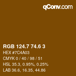 カラーコード: RGB 124.7 74.6 3 | qconv.com