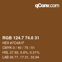 カラーコード: RGB 124.7 74.6 31 | qconv.com