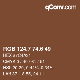 カラーコード: RGB 124.7 74.6 49 | qconv.com