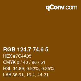 カラーコード: RGB 124.7 74.6 5 | qconv.com