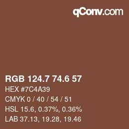 カラーコード: RGB 124.7 74.6 57 | qconv.com
