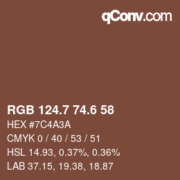 カラーコード: RGB 124.7 74.6 58 | qconv.com