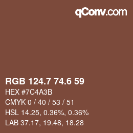 カラーコード: RGB 124.7 74.6 59 | qconv.com