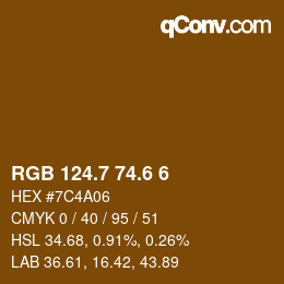 カラーコード: RGB 124.7 74.6 6 | qconv.com