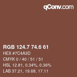 カラーコード: RGB 124.7 74.6 61 | qconv.com