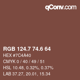 カラーコード: RGB 124.7 74.6 64 | qconv.com