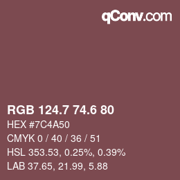 カラーコード: RGB 124.7 74.6 80 | qconv.com