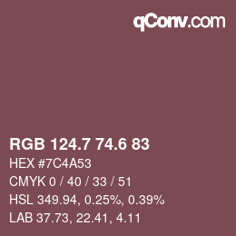 カラーコード: RGB 124.7 74.6 83 | qconv.com