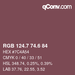 カラーコード: RGB 124.7 74.6 84 | qconv.com