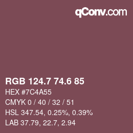 カラーコード: RGB 124.7 74.6 85 | qconv.com