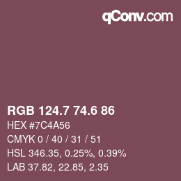 カラーコード: RGB 124.7 74.6 86 | qconv.com