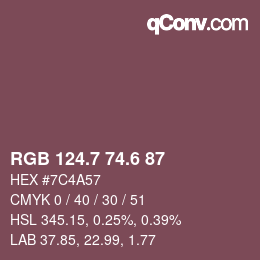 カラーコード: RGB 124.7 74.6 87 | qconv.com