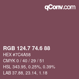 カラーコード: RGB 124.7 74.6 88 | qconv.com