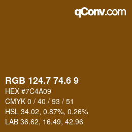 カラーコード: RGB 124.7 74.6 9 | qconv.com