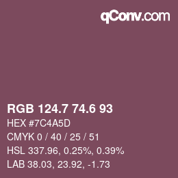 カラーコード: RGB 124.7 74.6 93 | qconv.com