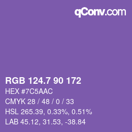 カラーコード: RGB 124.7 90 172 | qconv.com