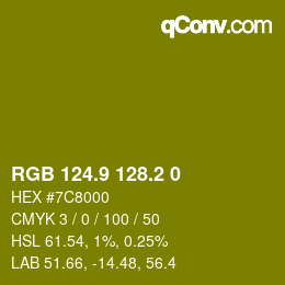 カラーコード: RGB 124.9 128.2 0 | qconv.com