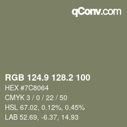 Color code: RGB 124.9 128.2 100 | qconv.com