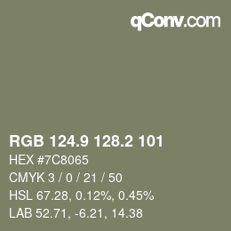 Color code: RGB 124.9 128.2 101 | qconv.com