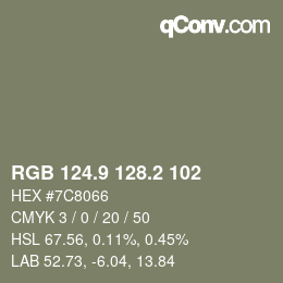 Color code: RGB 124.9 128.2 102 | qconv.com