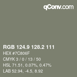Color code: RGB 124.9 128.2 111 | qconv.com