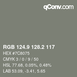 Color code: RGB 124.9 128.2 117 | qconv.com