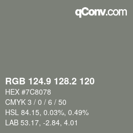 Color code: RGB 124.9 128.2 120 | qconv.com