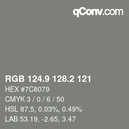 Color code: RGB 124.9 128.2 121 | qconv.com