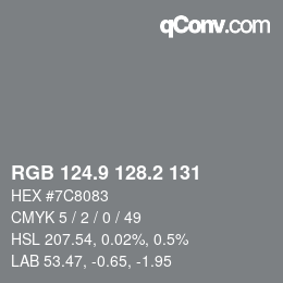 Color code: RGB 124.9 128.2 131 | qconv.com