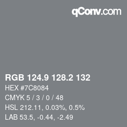Color code: RGB 124.9 128.2 132 | qconv.com