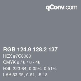 カラーコード: RGB 124.9 128.2 137 | qconv.com