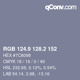 カラーコード: RGB 124.9 128.2 152 | qconv.com