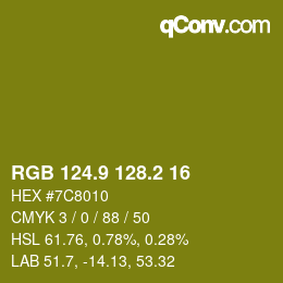 カラーコード: RGB 124.9 128.2 16 | qconv.com