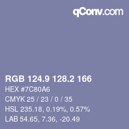 Color code: RGB 124.9 128.2 166 | qconv.com