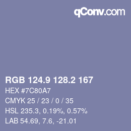 カラーコード: RGB 124.9 128.2 167 | qconv.com