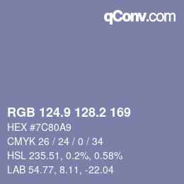 カラーコード: RGB 124.9 128.2 169 | qconv.com