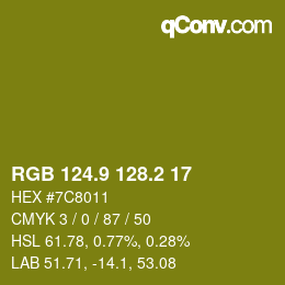 カラーコード: RGB 124.9 128.2 17 | qconv.com