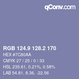 カラーコード: RGB 124.9 128.2 170 | qconv.com